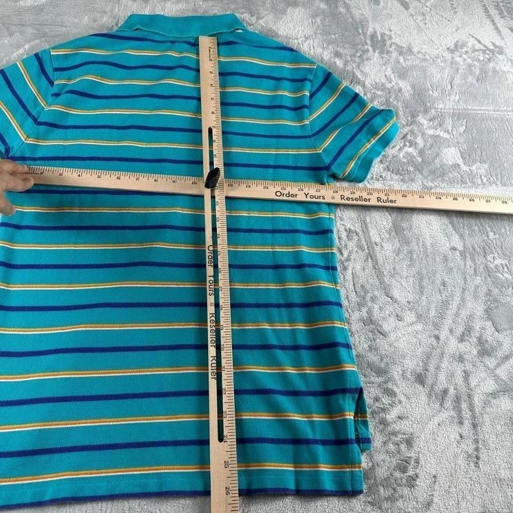 VTG Polo Ralph Lauren Shirt Mens S Teal Blue 90s Multi Stripe Pique Custom Fit